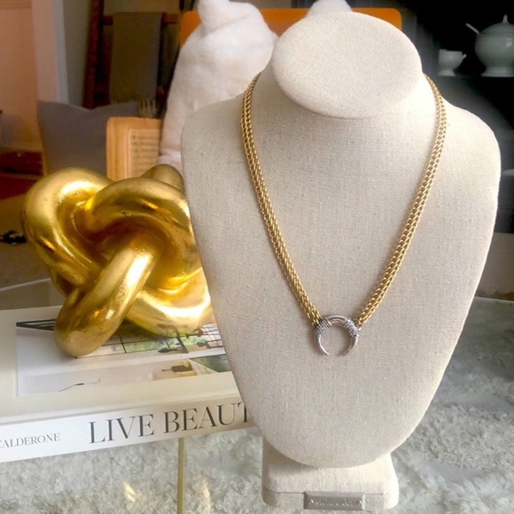 :: Stella & Dot | Double Take Silver + Gold + Pavé Horn Necklace - Picture 8 of 10
